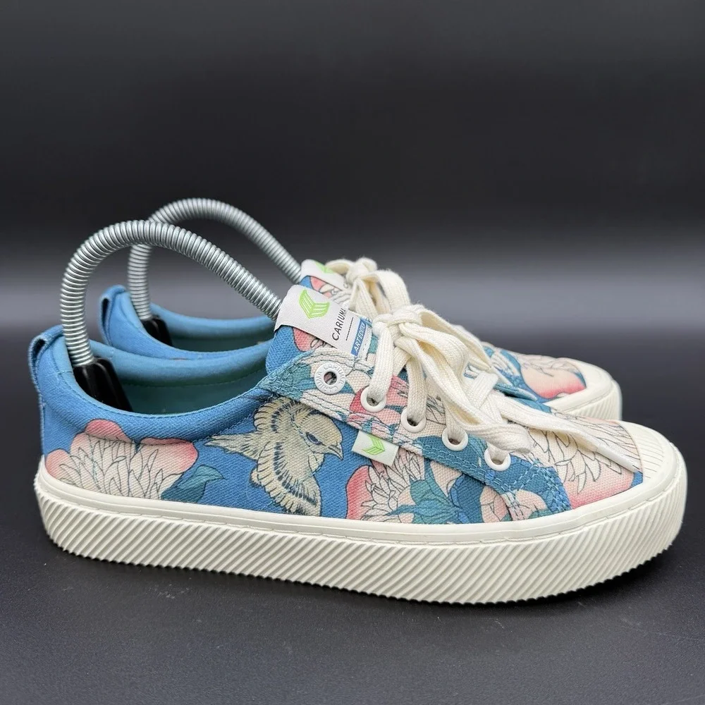 Cariuma Hokusai OCA Low Peonies Canary Print Canvas Sneaker Womens Size 8 Shoe